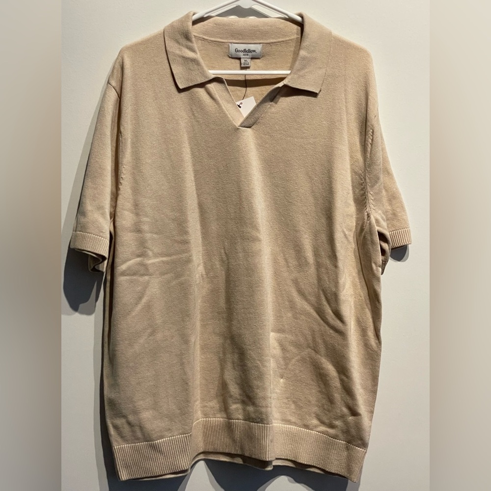 Goodfellow & Co Men's Short Sleeve Johnny Collar Polo Sweater Oatmeal Size XL